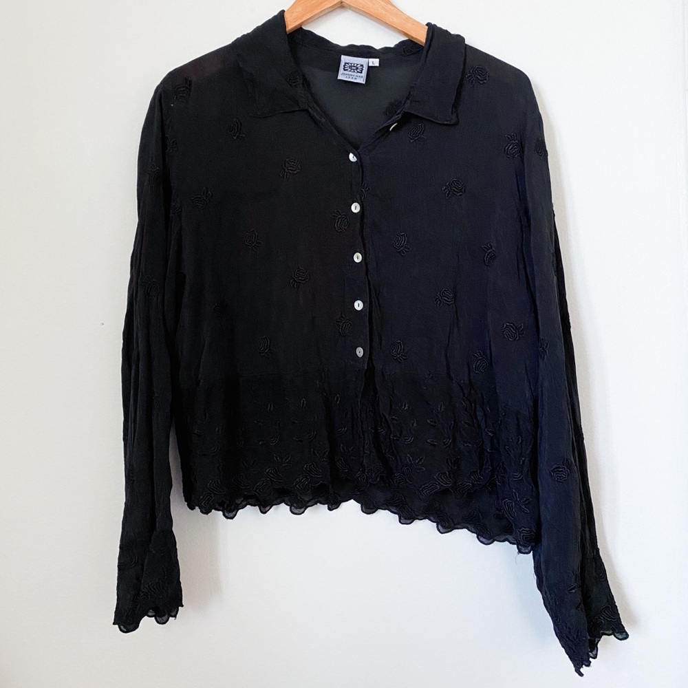 sheer floral vintage button-up